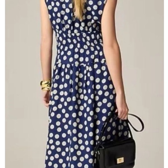 NWT. J.Crew Hyacinth Navy and White Polka Dot linen Midi Dress size XS - Picture 3 of 13